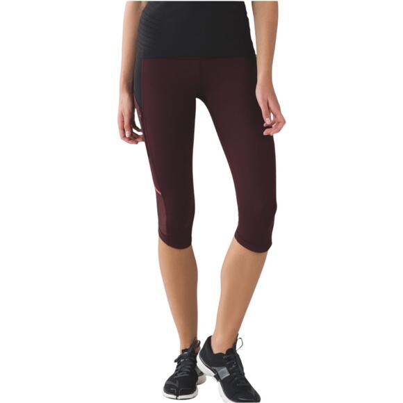 Lululemon Kris Cross Crop (Full-On Luxtreme) Bordeaux Drama / Black EUC Size 6 - Picture 3 of 11